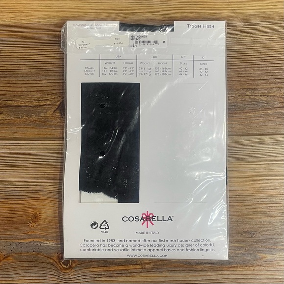 Cosabella Never Say Never Thigh High Stockings Size Medium Sheer Black Sexy Lace - Picture 2 of 2